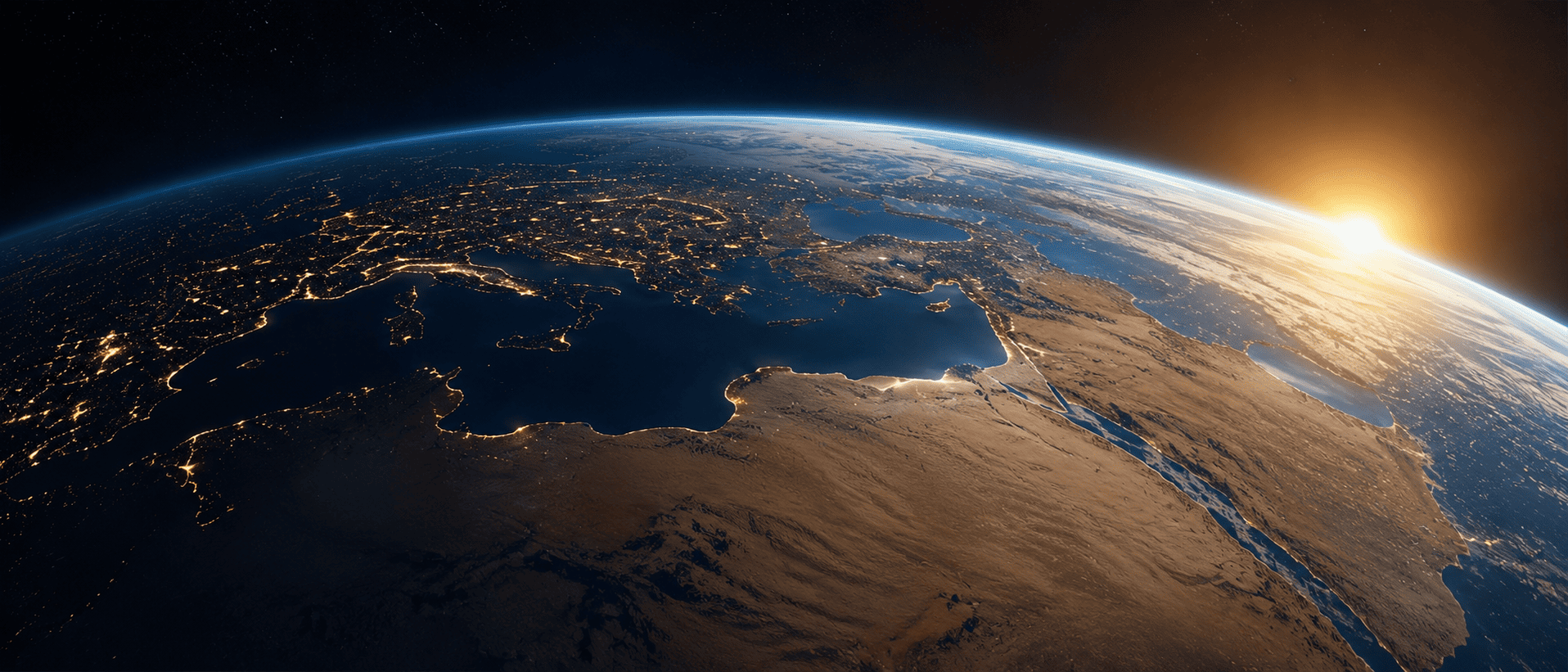 Earth at sunrise overlooking Libya and the Mediterranean